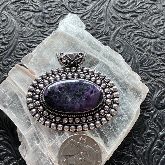 Western Styled Charoite Crystal Stone Jewelry Pendant - Picture 3 of 10